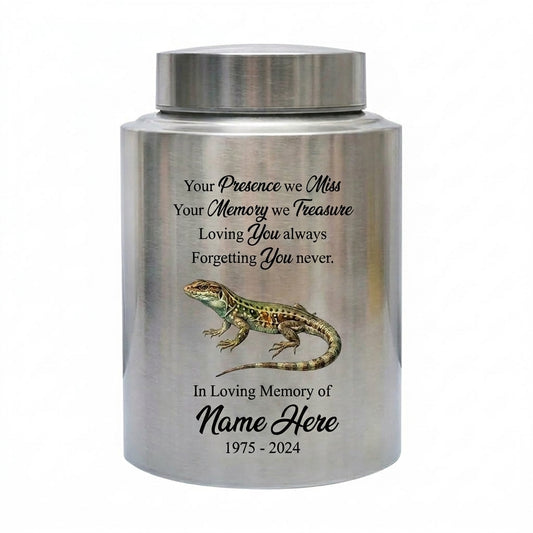 Personalized Iguana Lizard Gecko UV Printed Stainless Steel Remembrance Ash Urn for Adult Child Pet Reptile Lover Silver Black Gold Memorial Keepsake Urn, Memorial Gift, In Loving Memory - Image 2