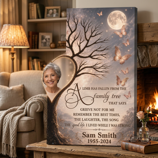 Personalized Memorial Family Tree Wall Canvas with Heart Photo Frame for Loss of a Loved One - Image 2