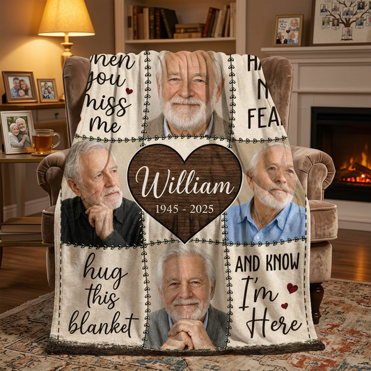 Personalized Memorial Photo Fleece Blanket, When You Miss Me Keepsake for Loss of Dad - Image 2