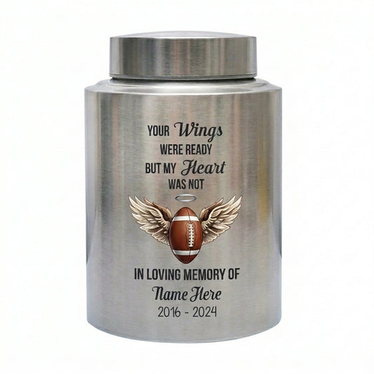 Personalized American Football UV Printed Stainless Steel Urn for Loss of Sports Fan Player Bereavement Remembrance 2 Sizes Memorial Keepsake Urn, Memorial Gift, In Loving Memory - Image 2