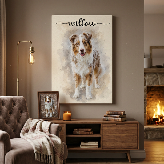 Personalized Dog Memorial Watercolor Portrait Wall Canvas, Custom Pet Photo Gift - Image 2