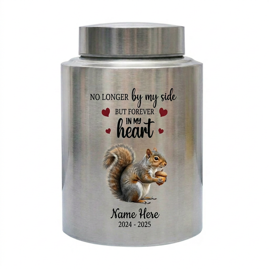 Personalized Squirrel Stainless Steel Cremation Urn for Human Ashes, Pet Loss Custom UV Print Container, No Longer By My Side Quote, Memorial Keepsake Urn, Memorial Gift, In Loving Memory - Image 2