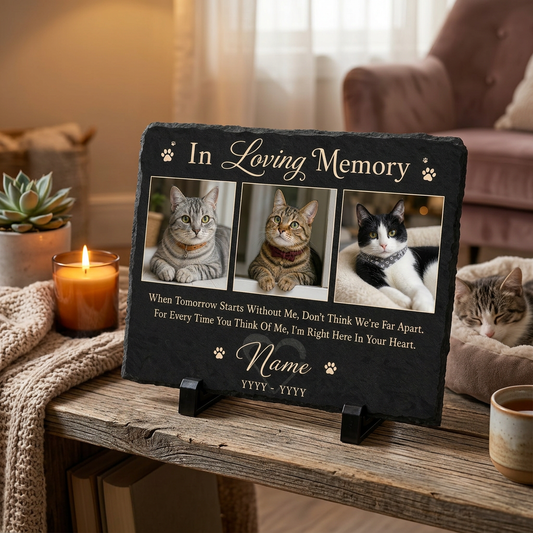 Personalized Cat Memorial Slate Plaque – Pet Loss Keepsake Stone with Photos - Image 2