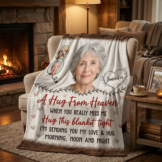 Personalized Memorial Photo Fleece Blanket - A Hug From Heaven Remembrance Sympathy Gift - Image 2
