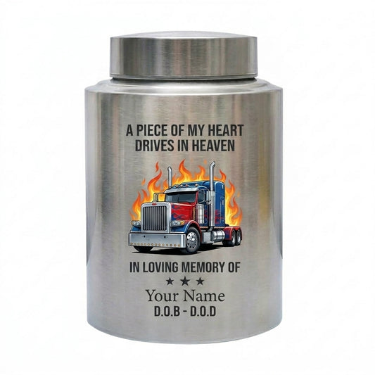 Personalized Semi Truck Angel Wings UV Print Stainless Steel Urn For Ashes Truck Driver Dad Husband Funeral Display Large Small 4 Color Memorial Keepsake Urn, Memorial Gift, In Loving Memory - Image 2