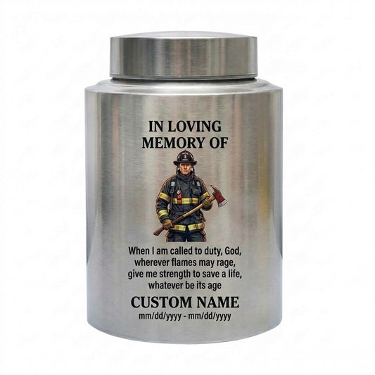 Personalized Firefighter Fireman Silhouette Stainless Steel Cremation Urn First Responder Tribute Adult Male Female Ashes Holder Silver Memorial Keepsake Urn, Memorial Gift, In Loving Memory - Image 2