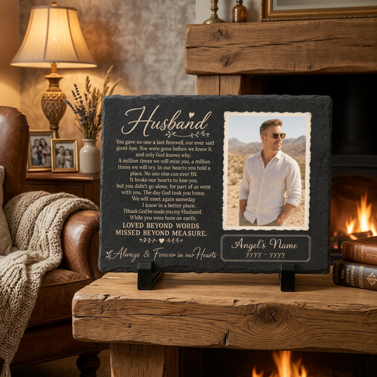 Personalized Photo Husband Memorial Garden Stone – Rectangle Slate – Loss of Husband - Image 2