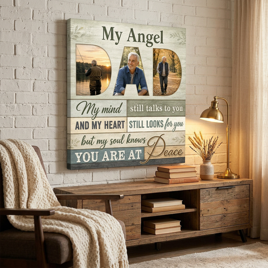 Personalized Dad Angel Memorial Canvas Photo Print for Loss of Father - Image 2