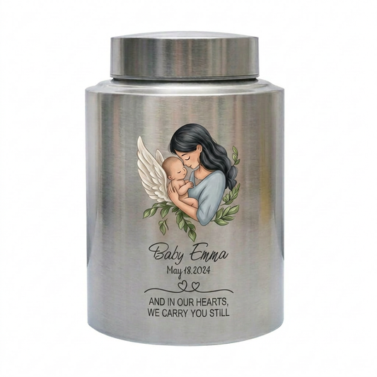 Personalized Angel Baby Memorial UV Printed Metal Urn For Loss of Infant Child Grieving Keepsake for Parents Four Color Options Memorial Keepsake Urn, Memorial Gift, In Loving Memory - Image 2