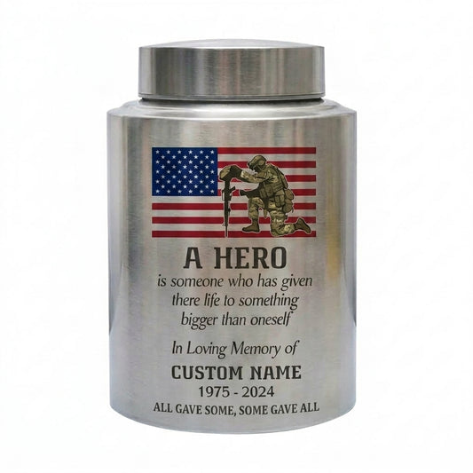 Personalized Military Veteran Hero Quote Stainless Steel Urn for Soldier Army Armed Forces Tribute Funeral Service Bereavement Small Large Memorial Keepsake Urn, Memorial Gift, In Loving Memory - Image 2