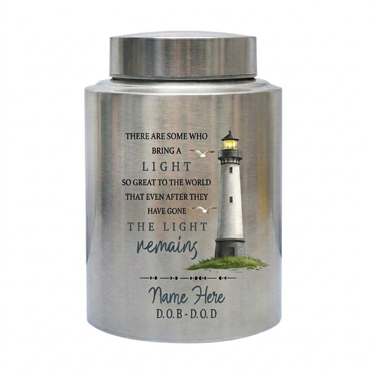 Personalized Lighthouse Stainless Steel Cremation Urn, Custom Name and Date Sympathy Keepsake for Loss of Loved One Family Member, Memorial Keepsake Urn, Memorial Gift, In Loving Memory - Image 2