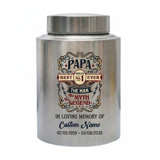 Personalized Best Papa Ever The Man Myth Legend Stainless Steel Cremation Ash Holder For Father Grandfather Bereavement Tribute Large Memorial Keepsake Urn, Memorial Gift, In Loving Memory - Image 2