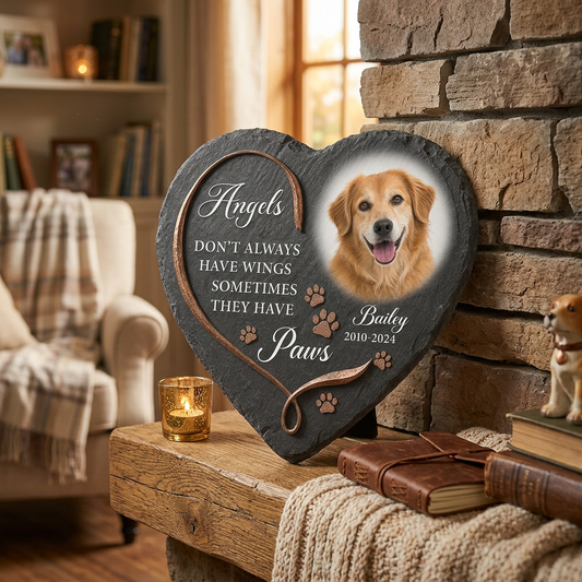 Personalized Dog Memorial Garden Stone - Paw Angel Wings Pet Loss Gift - Image 2