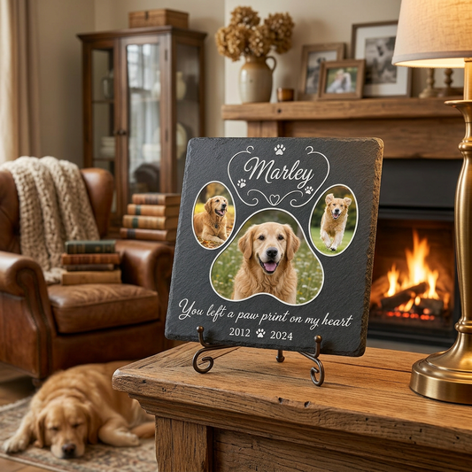 Personalized Dog Memorial Garden Stone – Paw Print Pet Loss Gift with Photo - Image 2