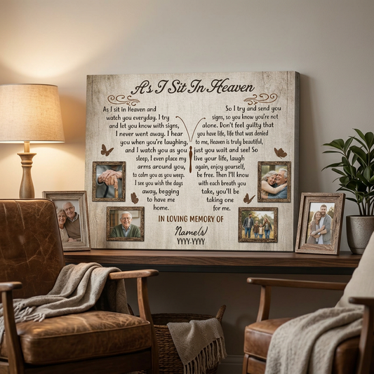 Personalized Memorial Wall Canvas As I Sit In Heaven Sympathy Gift For Loss Of Loved One - Image 2