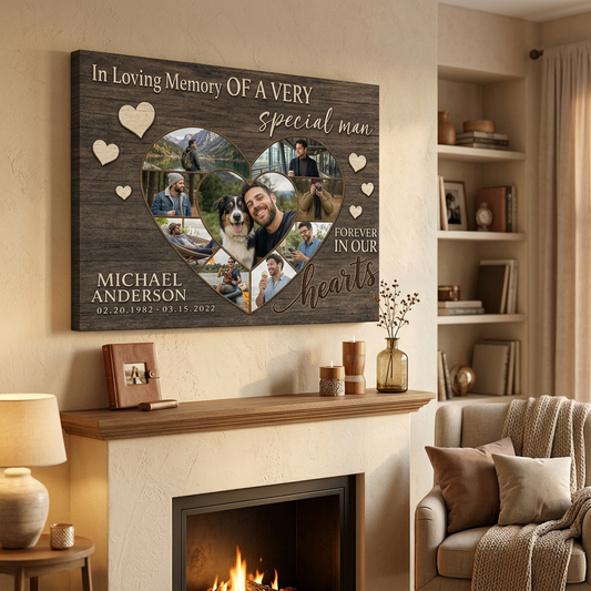 Personalized Memorial Canvas For Loss of Brother Heart Collage Wall Art Gift - Image 2