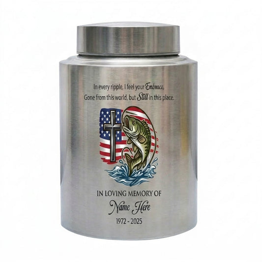 Personalized Bass Fishing Stainless Steel Cremation Urn for Human Ashes, Fisherman Dad Grandpa Loss Tribute, Silver Black Gold Red Options, Memorial Keepsake Urn, Memorial Gift, In Loving Memory - Image 2