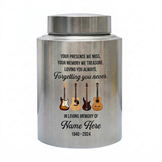 Personalized Guitar Music Lover Stainless Steel Cremation Urn For Human Ashes Adult Male Musician Funeral Display Decorative UV Print Sizes Memorial Keepsake Urn, Memorial Gift, In Loving Memory - Image 2