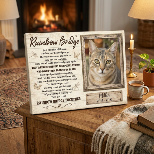 Personalized Cat Memorial Canvas Wall Art - Rainbow Bridge Pet Loss Remembrance Gift - Image 2