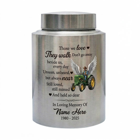 Personalized Farmer Stainless Steel Cremation Urn for Human Ashes, Those We Love Poem Custom Name Date Father Grandfather Loss 4 Colors, Memorial Keepsake Urn, Memorial Gift, In Loving Memory - Image 2