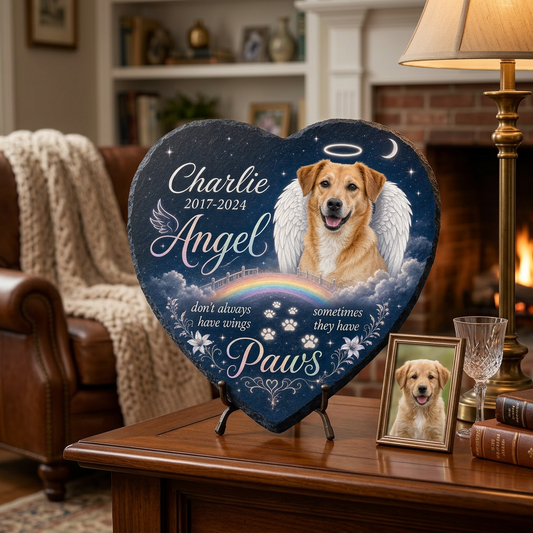 Personalized Dog Memorial Garden Stone Heart Shaped Angel Paws Photo Gift - Image 2