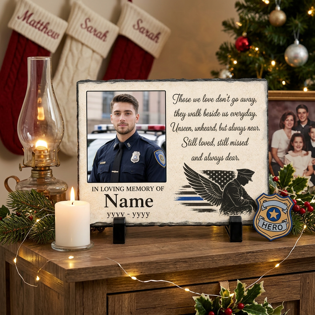 Personalized Police Officer Memorial Photo Slate Stone Thin Blue Line Keepsake - Image 6