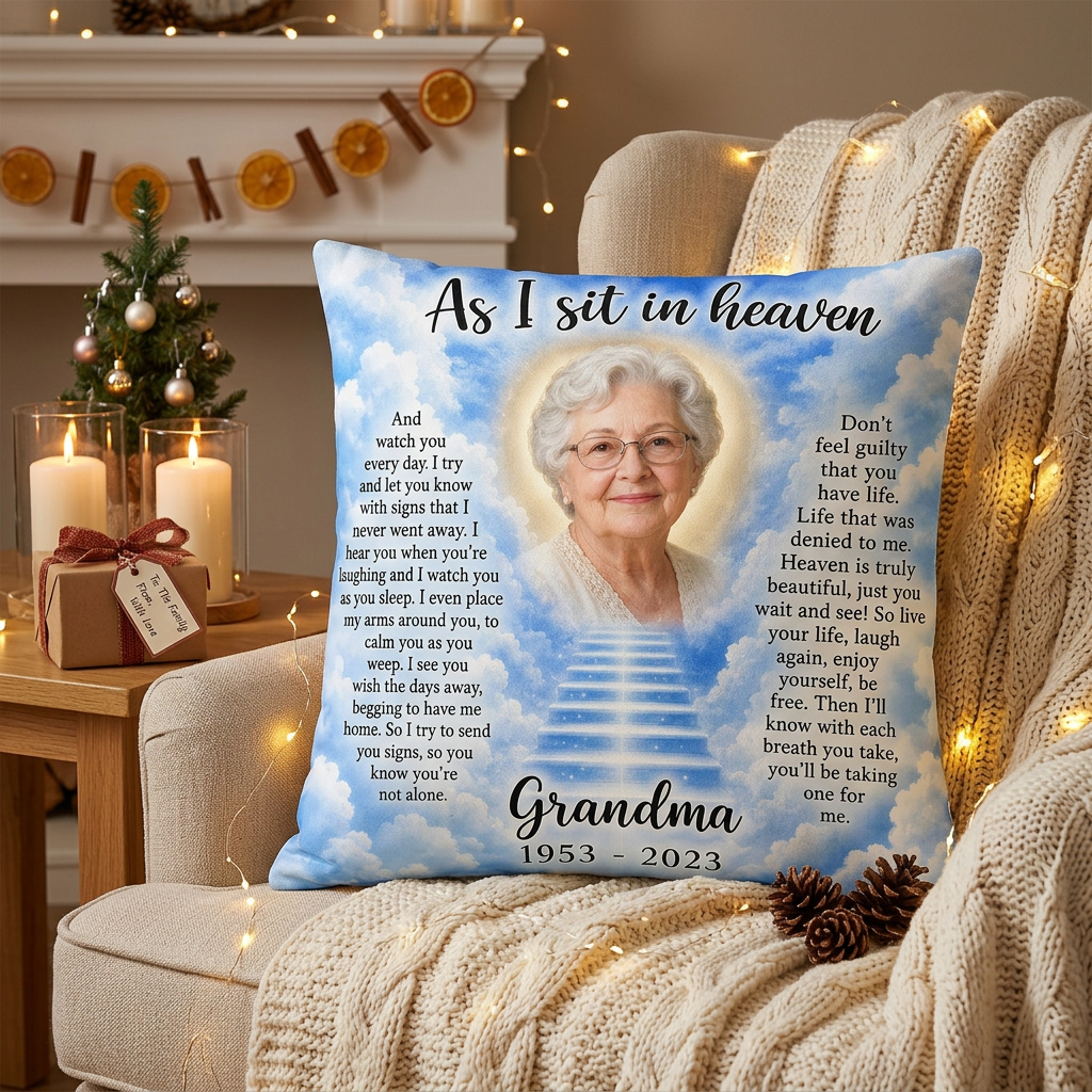 Personalized Grandma Memorial Photo Pillow - As I Sit In Heaven Sympathy Remembrance Gift - Image 6