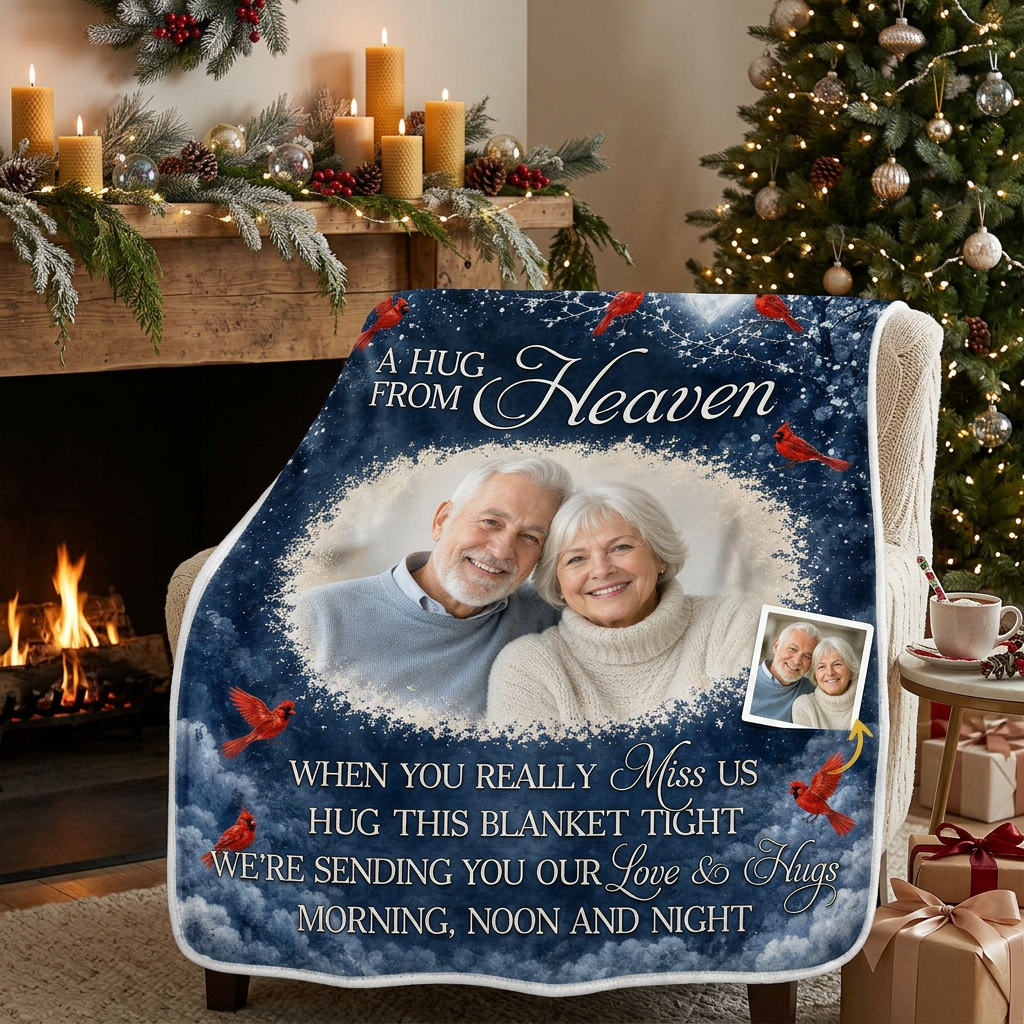 Personalized Photo Memorial Fleece Blanket - A Hug From Heaven Cardinal Sympathy Gift - Image 6