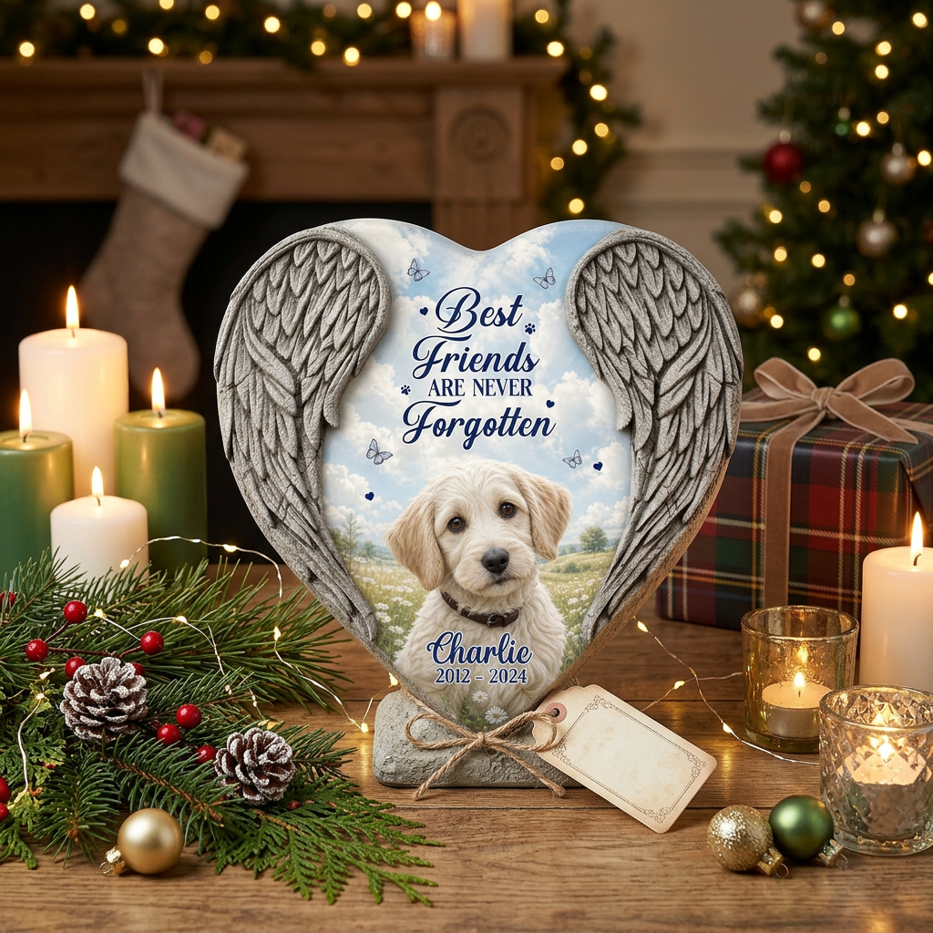Personalized Heart Shaped Pet Memorial Garden Stone – Angel Wing Dog Loss Gift - Image 6