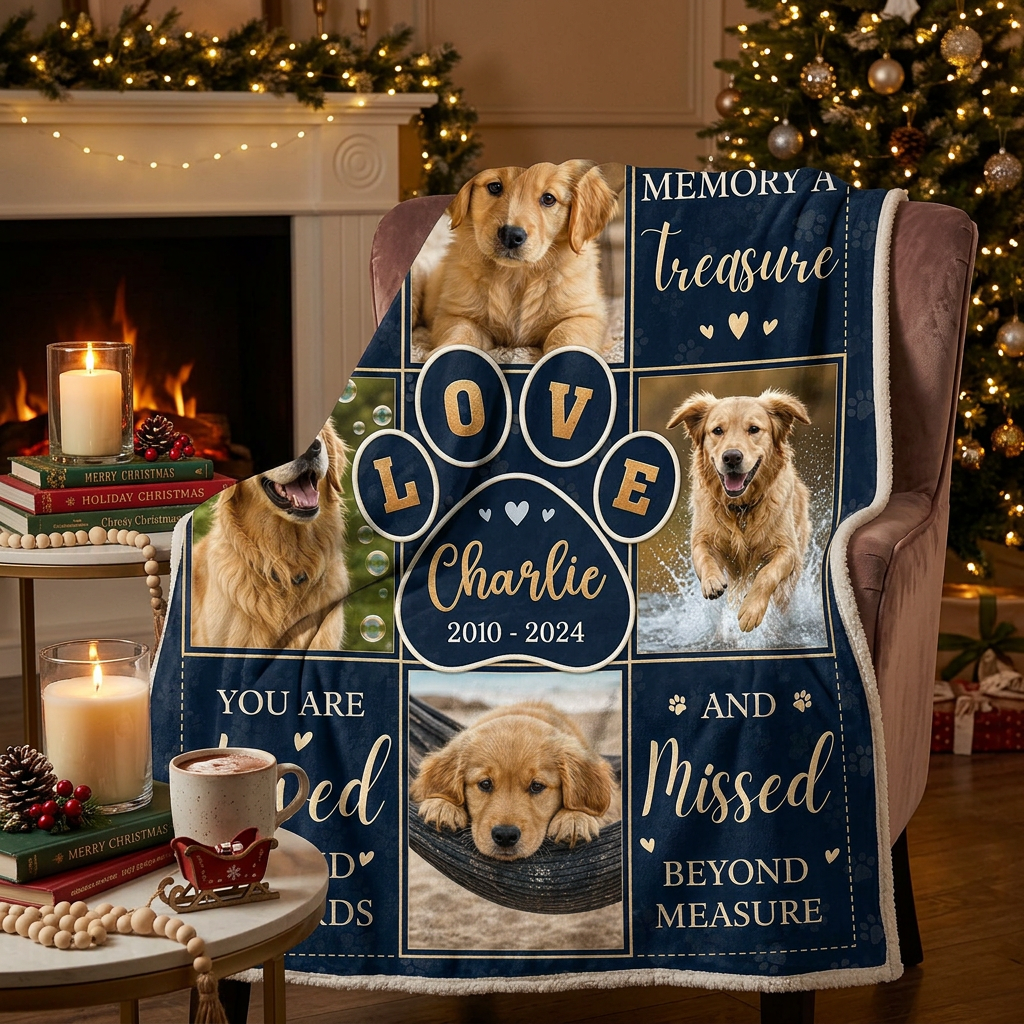 Personalized Pet Memorial Fleece Blanket for Dog Owners - Custom Photo Dog Loss Keepsake Gift - Image 6