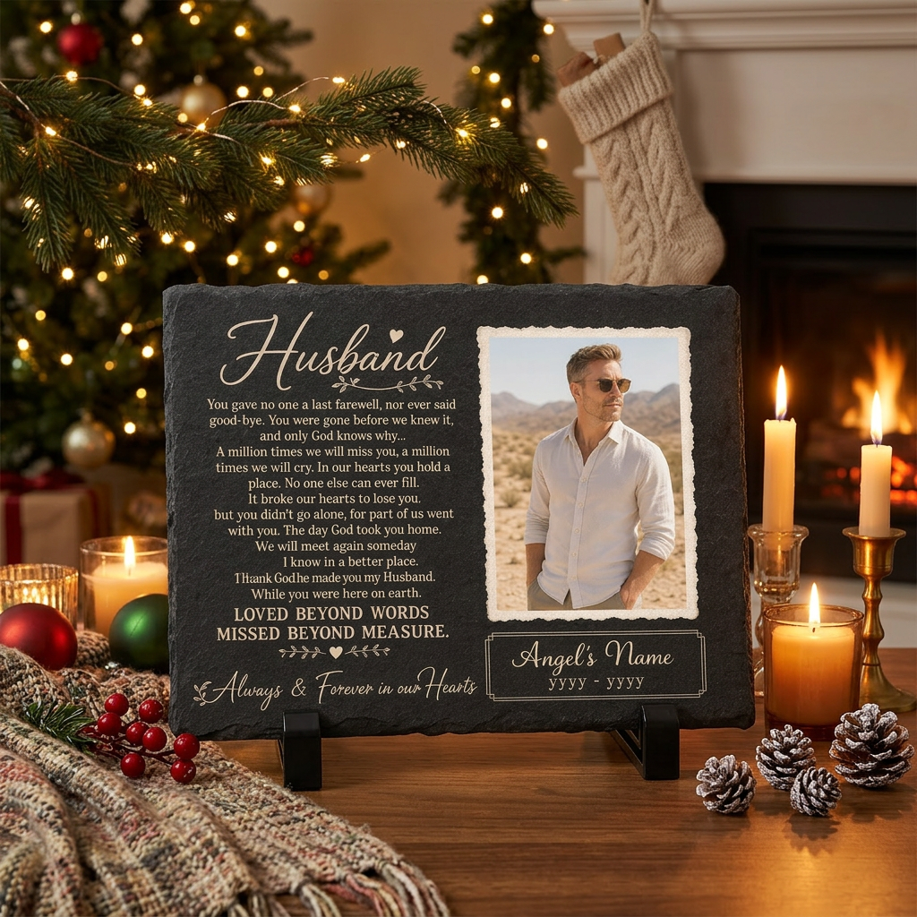 Personalized Photo Husband Memorial Garden Stone – Rectangle Slate – Loss of Husband - Image 6
