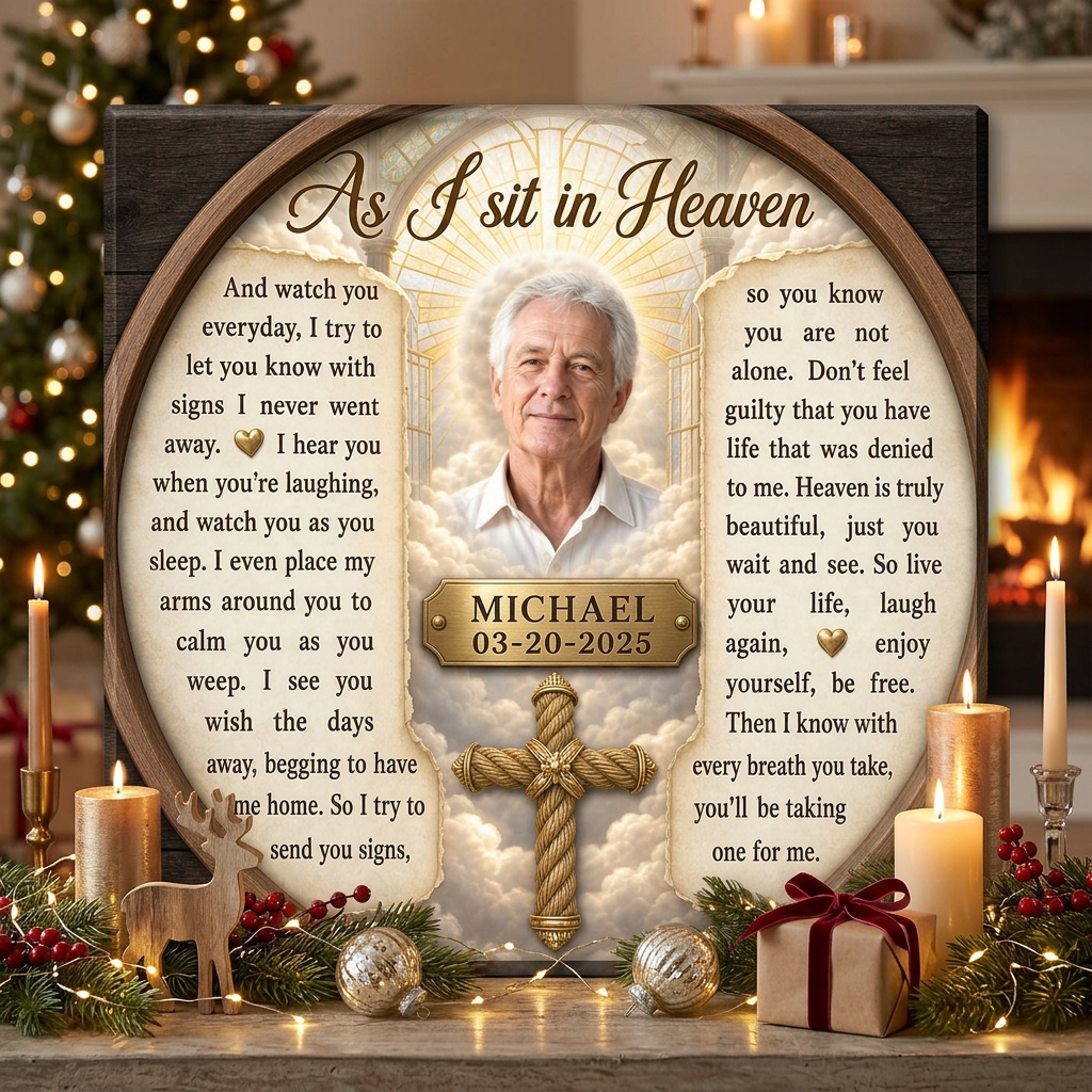 Personalized As I Sit in Heaven Memorial Canvas – Christian Sympathy Gift for Loss - Image 6