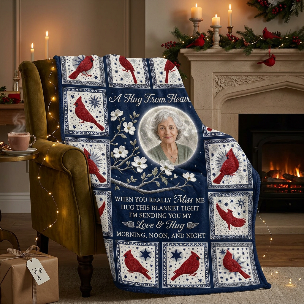 Personalized Cardinal Photo Memorial Fleece Blanket - A Hug From Heaven Sympathy Gift - Image 6