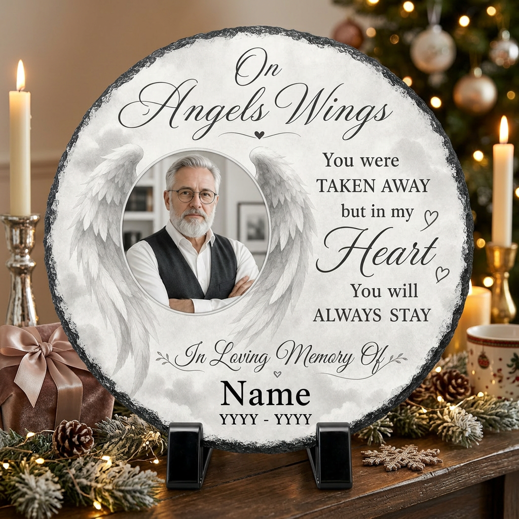 Personalized Angel Wings Memorial Garden Stone – Custom Photo Slate Plaque Bereavement Gift - Image 6