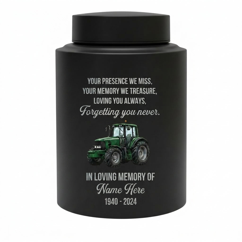 Personalized Farmer UV Printed Urn Forgetting You Never Dad Grandfather Husband Funeral Display Bereavement Tribute Ash Holder Two Sizes Memorial Keepsake Urn, Memorial Gift, In Loving Memory - Image 11