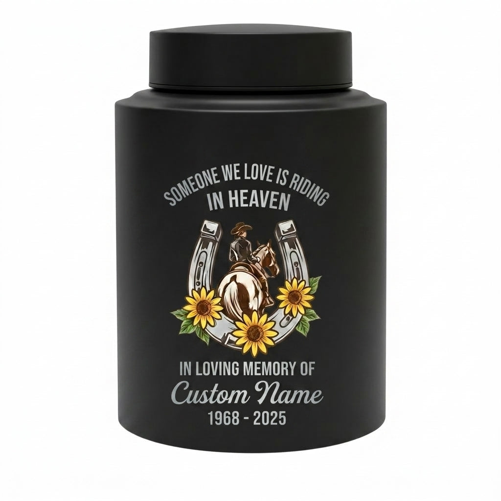 Personalized Cowgirl Horse Riding Stainless Steel UV Print Urn for Loss of Farmer Equestrian Bereavement Ash Holder Large Silver Black Gold Red Memorial Keepsake Urn, Memorial Gift, In Loving Memory - Image 11