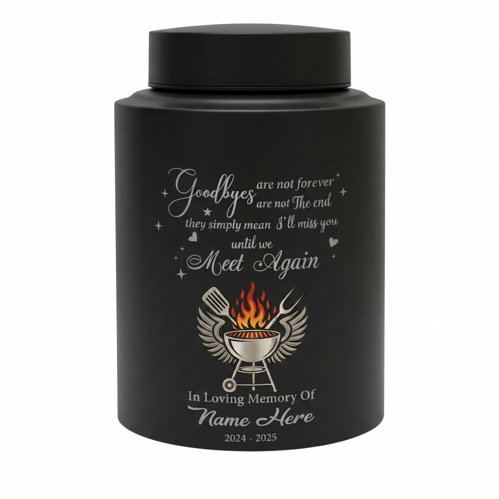 Personalized Custom Grilling Dad BBQ Father Stainless Steel UV Print Loss of Grandpa Goodbyes Are Not Forever Quote Large Small Memorial Keepsake Urn, Memorial Gift, In Loving Memory - Image 11