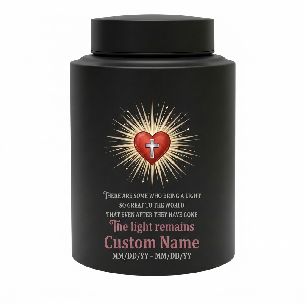 Personalized Christian Heart and Jesus Cross Stainless Steel UV Printed Funeral Urn For Adult Human Ashes Silver Black Gold Red Memorial Keepsake Urn, Memorial Gift, In Loving Memory - Image 11