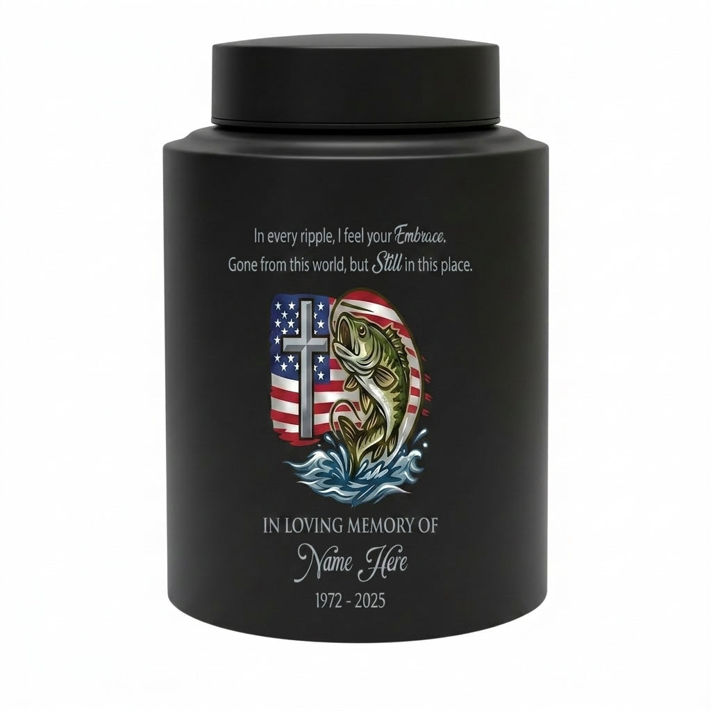 Personalized Bass Fishing Stainless Steel Cremation Urn for Human Ashes, Fisherman Dad Grandpa Loss Tribute, Silver Black Gold Red Options, Memorial Keepsake Urn, Memorial Gift, In Loving Memory - Image 11