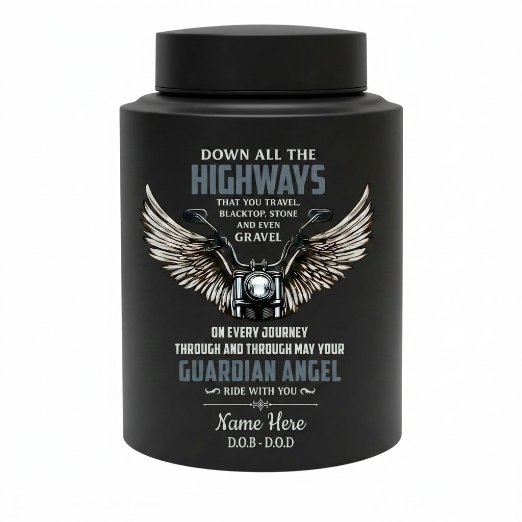 Personalized Motorcycle Riding In Heaven Guardian Angel Stainless Steel Cremation Ash Holder For Adult Male Dad Biker Large UV Print Memorial Keepsake Urn, Memorial Gift, In Loving Memory - Image 11