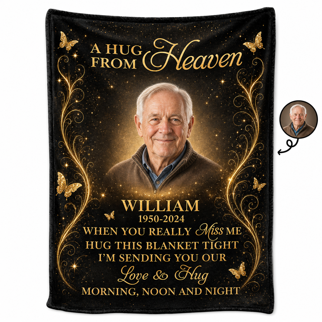Personalized Memorial Photo Blanket - A Hug From Heaven Fleece Blanket for Loss of Dad, Husband - Image 1