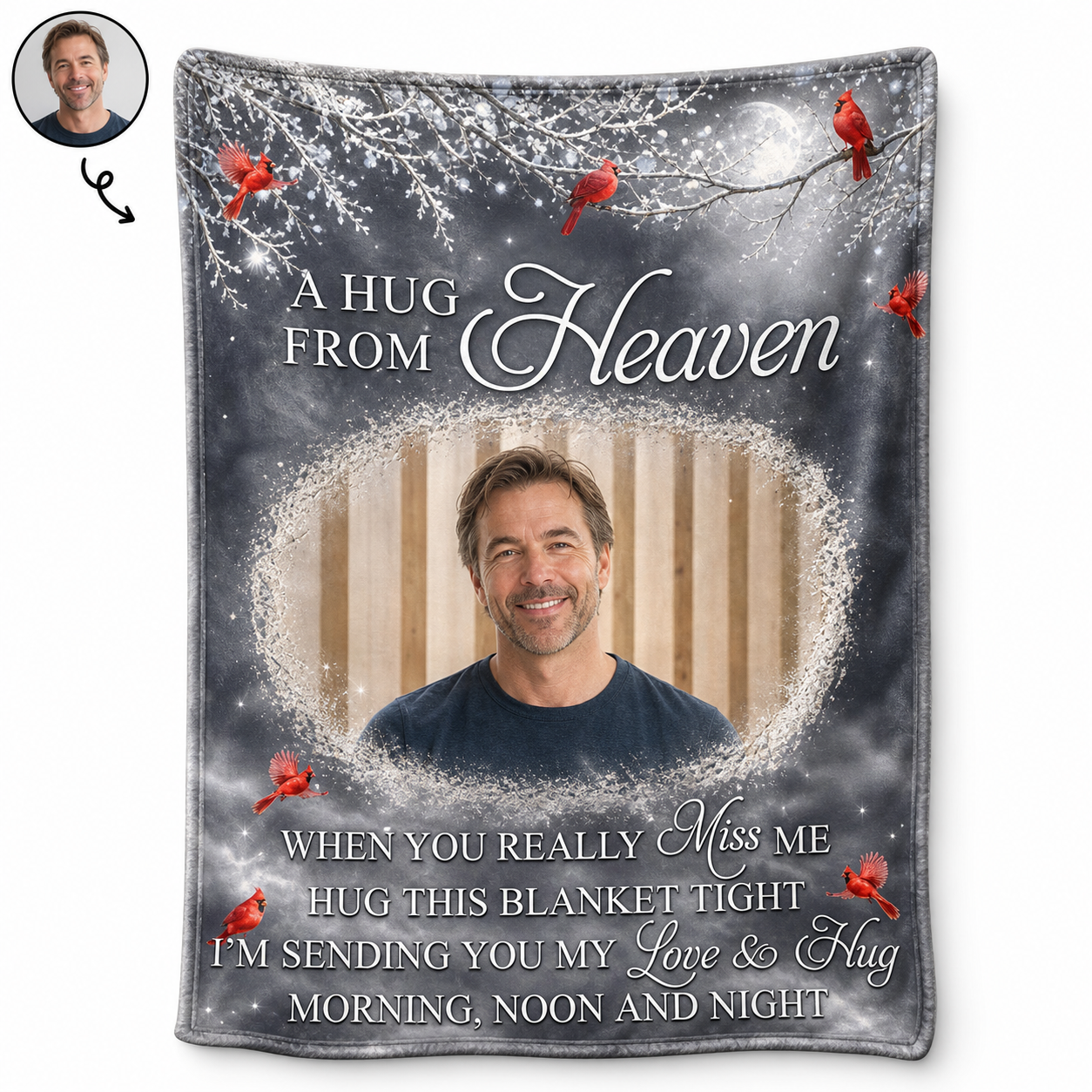 Personalized Photo A Hug From Heaven Memorial Fleece Blanket, Cardinal Sympathy Gift for Loss - Image 1