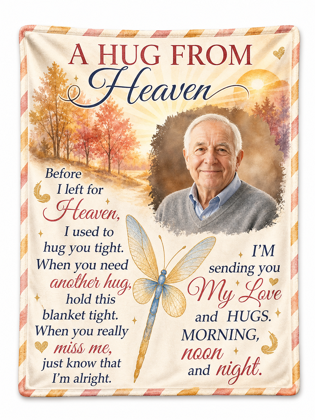 Personalized Photo Memorial Fleece Blanket - A Hug From Heaven Sympathy Gift for Loss of Dad - Image 1