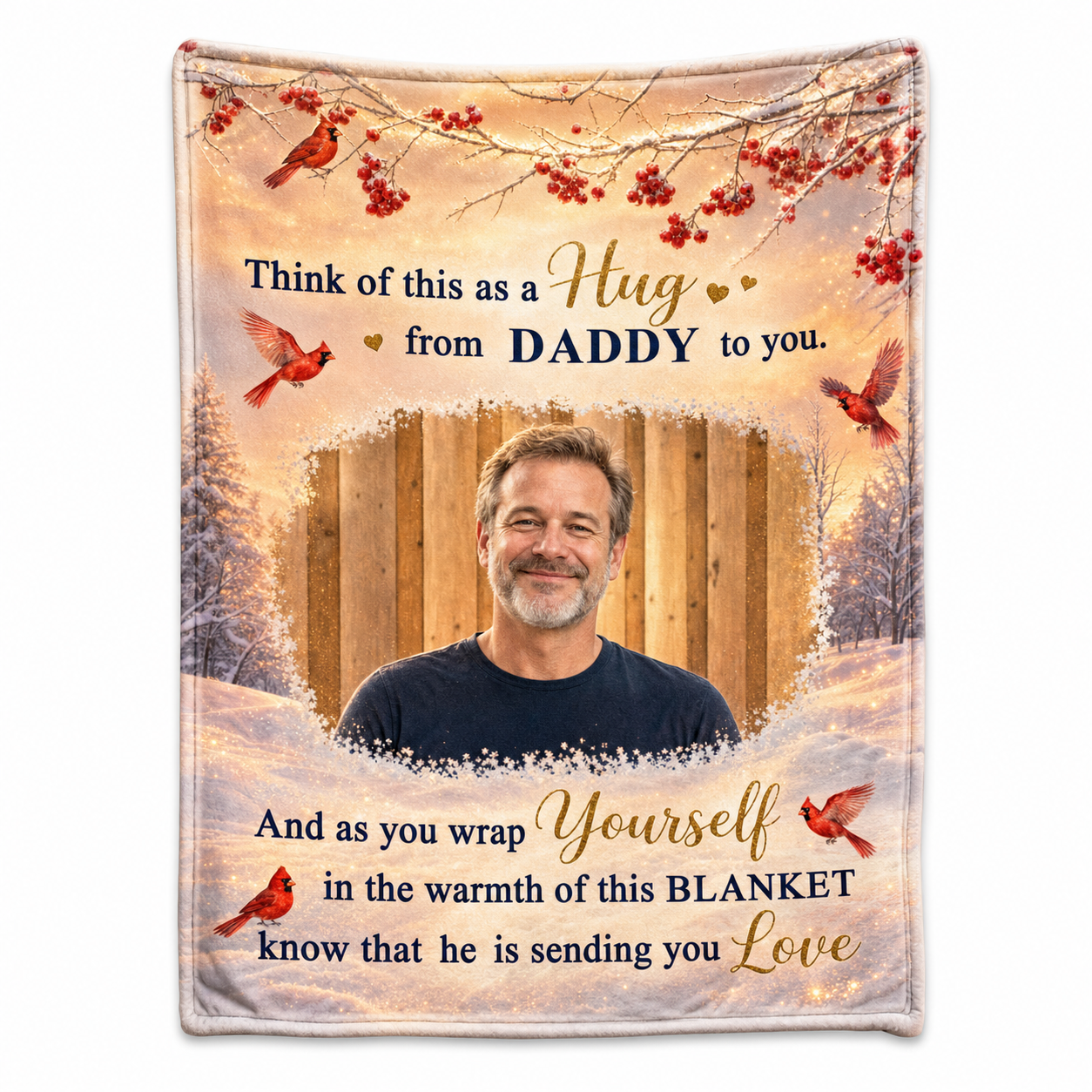 Personalized Memorial Cardinal Fleece Blanket - Loss of Father Photo Sympathy Gift, Sherpa - Image 1