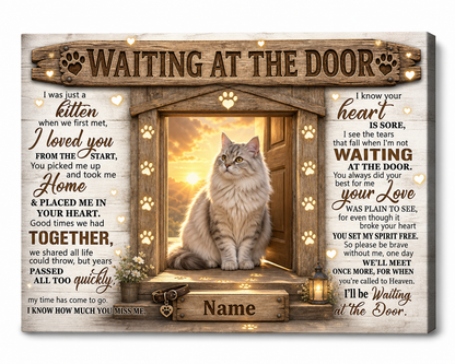 Personalized Cat Memorial Wall Canvas – Waiting at the Door Cat Loss Gift - Image 1