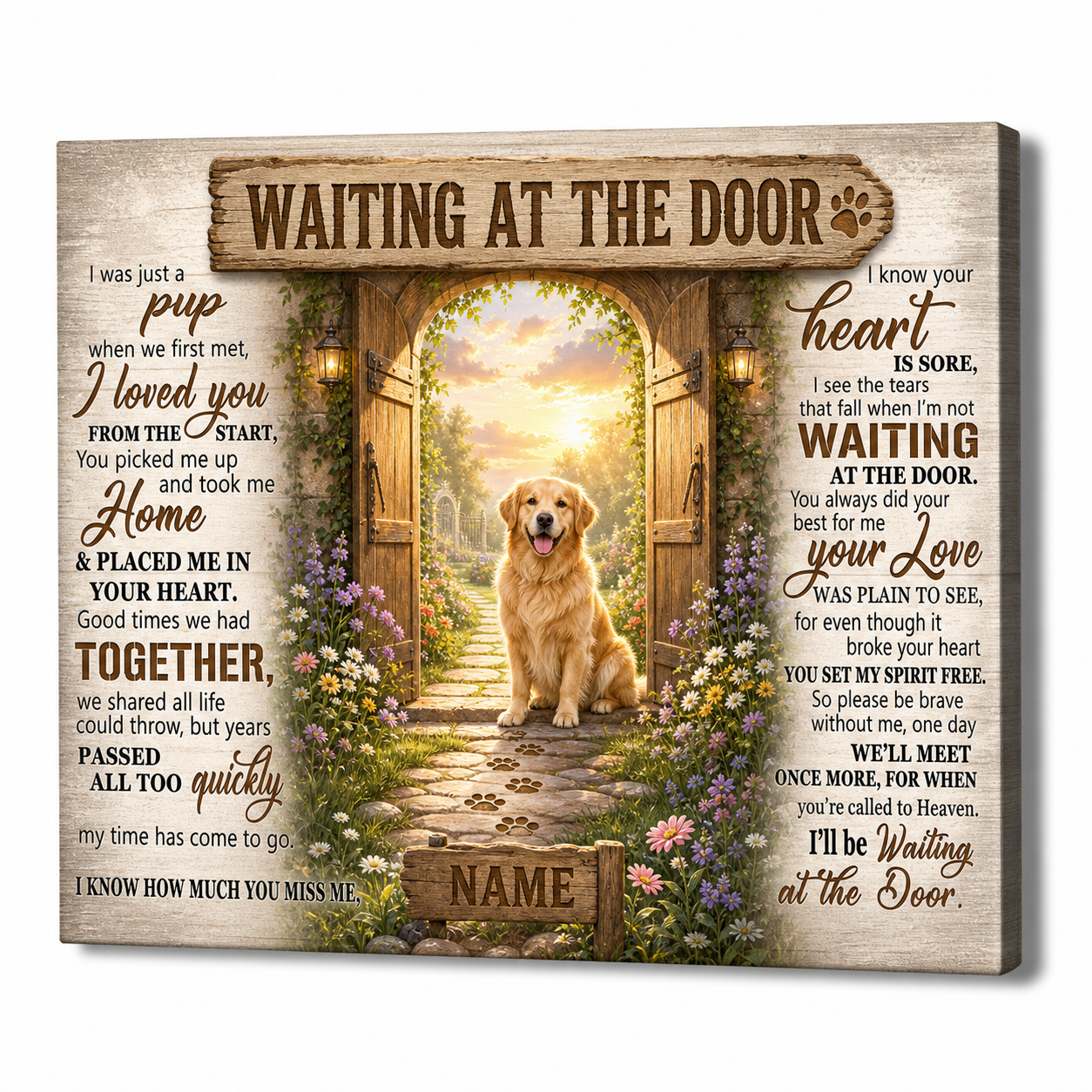 Personalized Dog Memorial Canvas – Waiting at the Door Pet Loss Wall Art - Image 1