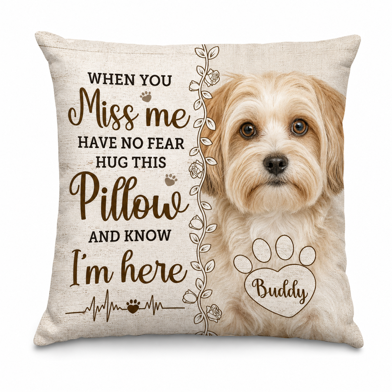 Personalized Pet Memorial Photo Pillow, Custom Dog Name Throw Pillow, Dog Loss Sympathy Gift - Image 1