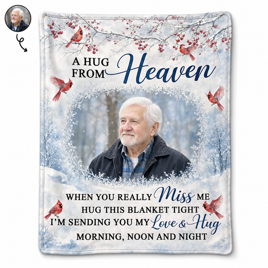 Personalized Photo Memorial Fleece Blanket - A Hug From Heaven Cardinal Sympathy Gift - Image 1