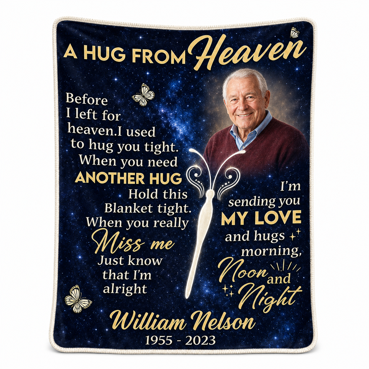 Personalized Memorial Photo Fleece Blanket - A Hug From Heaven Sympathy Gift for Loss of Dad - Image 1