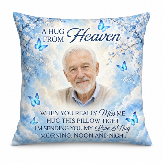 Personalized Photo Memorial Pillow All Over Printed - A Hug From Heaven Sympathy Gift - Image 1